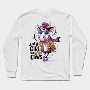 In this vibrant and whimsical 4k vector illustration, a delightful cow character exudes infectious charm(1) Long Sleeve T-Shirt